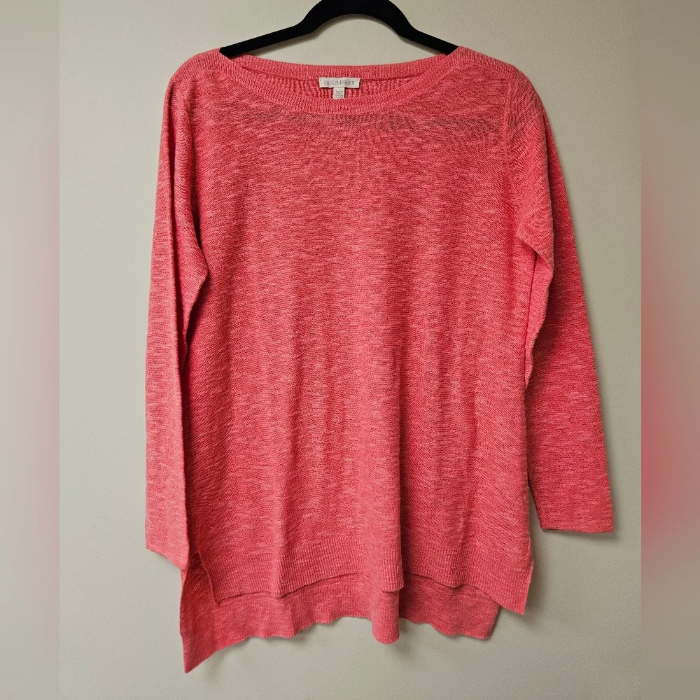 Eileen Fisher Cotton Linen Blend Coral Tunic Long Sleeve Top Size S Oversized - Picture 3 of 7